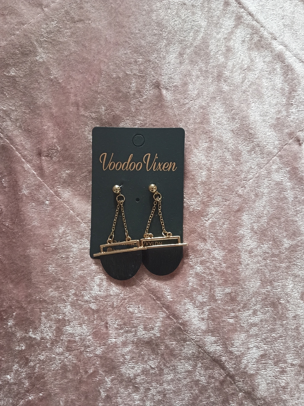 Voodoo Vixen Black and Gold Chain Drop Earrings 1930s Inspired